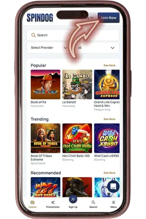 Join Now button on SpinDog homepage