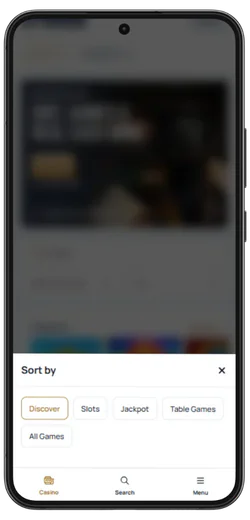 SpinDog Game category menu on a mobile casino lobby